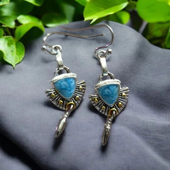 Bohemian Turquoise Dangle Earrings - Picture 2 of 2